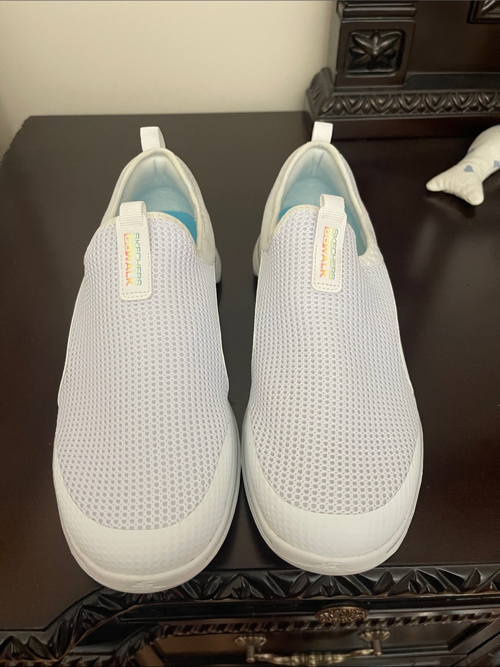 Skechers White Slip-On Mesh Walking Sneakers